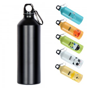 Custom Logo Sublimation Printing reusable metal aluminum sports drink bottle Aluminum Bike water bottle with carabiner cover