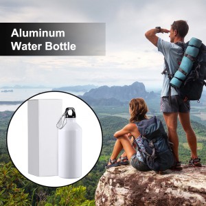 Kovinska aluminijasta športna steklenica za pijačo s sublimacijskim tiskom logotipa po meri za večkratno uporabo Aluminijasta kolesarska steklenica za vodo s pokrovom s karabinom