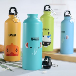 Custom Logo Sublimation Printing reusable metal aluminum sports drink bottle Aluminum Bike water bottle with carabiner cover