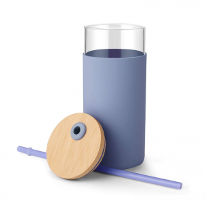 16oz BPA Free Colored Drinking Glass Tumbler With Straw Silicone Protective Sleeve Bamboo Lid