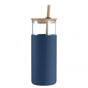 16온스 BPA 무료 밀짚 실리콘 보호 슬리브 대나무 뚜껑이 있는 착색된 음료수잔 텀블러