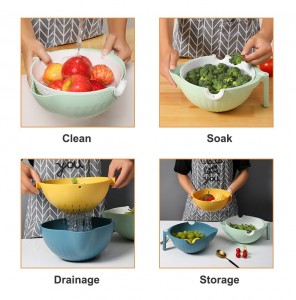 Vegetables Fruits Cleaning Mixing 2-in-1 Plastic Colander Strainer Bowl Sets