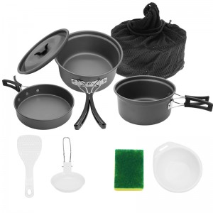 Mga Kagamitan para sa 3-4 na Tao Kagamitang Mataas na Kalidad ng Metal Combination sa Outdoor Camping Foldable Cookware Set