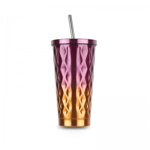 16oz vacuum insulated stainless steel double wall custom travel tumbler with straw