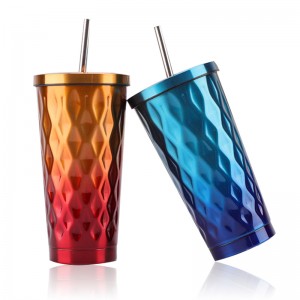 16oz nga vacuum insulated stainless steel double wall custom travel tumbler nga adunay straw