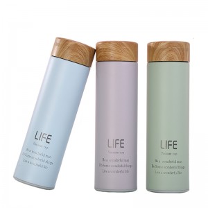 500ml Wooden color lid straight bottles stainless steel vacuum insulated water bottles with tea infuser