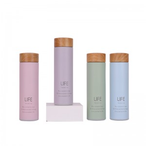 500ml Wooden color lid straight bottles stainless steel vacuum insulated water bottles with tea infuser