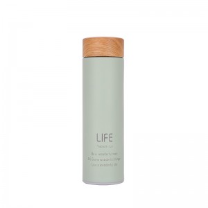 500ml Wooden color lid straight bottles stainless steel vacuum insulated water bottles with tea infuser