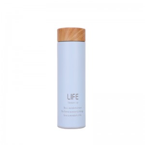500ml Wooden color lid straight bottles stainless steel vacuum insulated water bottles with tea infuser