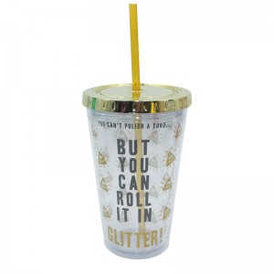 Customized 16oz Double wall plastic tumber with straw