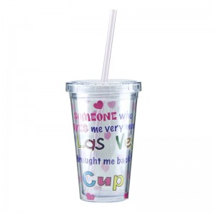 customized 12oz Double wall  plastic tumber with straw