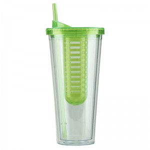 double wall plastic tumbler with straw and fruit infuser