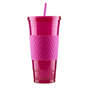 Vaso de plástico de doble pared de 24 oz con color personalizado de paja