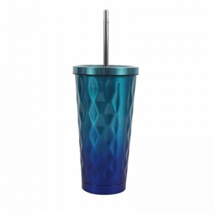 16oz vacuum insulated stainless steel double wall custom travel tumbler with straw