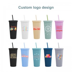 Grosir Logo Kustom BPA Gratis Tumbler dengan Jerami dan Tutup Cangkir Air Es Kopi Perjalanan Mug Piala dapat Digunakan Kembali Gelas Plastik