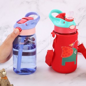 Hot selling Bpa Free Support Design Logo tersuai botol air kanak-kanak plastik kawaii kanak-kanak minum botol air dengan straw