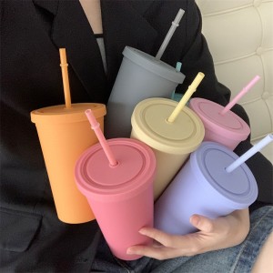 الجملة شعار مخصص BPA الحرة بهلوان مع القش وغطاء كوب ماء مثلج القهوة السفر القدح كأس ، أكواب بلاستيكية قابلة لإعادة الاستخدام