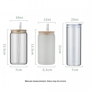 Drinking Glasses with Bamboo Lids and Glass Straw  – 16oz Can Shaped Glass Cups, Beer Glasses, Iced Coffee Glasses, Cute Tumbler Cup, Ideal for Cocktail, Whiskey