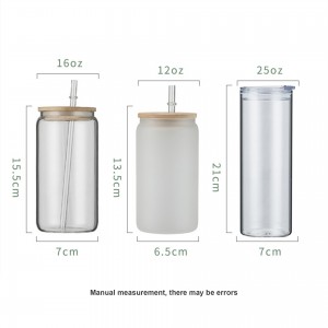 Likhalase tsa ho noa tse nang le Lids tsa Bamboo le Straw ea Glass – 16oz Can Shaped Glass Cups, Likhalase tsa Beer, Likhalase tsa Kofi tse Iced, Cute Tumbler Cup, E loketse Cocktail, Whisky