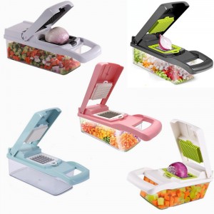 Multifunctional Akwụkwọ nri Slicer Cutter yabasị Chopper Akwụkwọ nri grater Veggie Chopper na Colander Basket veggie chopper