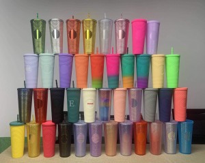 Hot Sale Custom DIY 16oz 24oz Coffee Mug Double Wall Plastic Iridescent Mug Matte Cups Tumbler with Straw