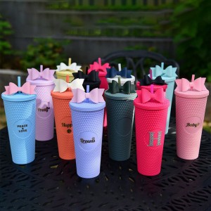 Bán Tùy Chỉnh DIY 16Oz 24Oz Cốc Cà Phê Treo Tường Đôi Nhựa Ánh Kim Cốc Mờ Ly Tumbler Có Ống Hút