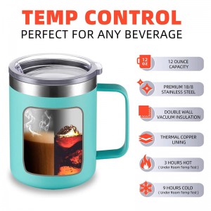 12oz Double Wall Stainless Steel Insulated Coffee Mug with Handle
