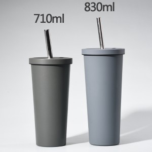 රික්ත මල නොබැඳෙන වානේ කෝපි මග් 700ml Thermo Mug with Pid Beer Mugs for Tea Thermos Metal Drink Straw Travel Cups