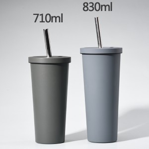 Vacuum Stainless Steel Coffee Mug 700ml Thermo Mug B'għatu Tazzi tal-Birra għat-Te Thermos Metal Drink Straw Travel Cups