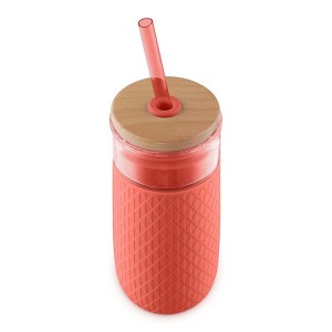 Wholesale 20oz Custom Colored Drinking Glass Tumbler with Silicone Sleeve and Bamboo Lid