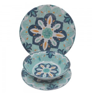 Wholesale classic pattern design melamine plate and bowl dinner set