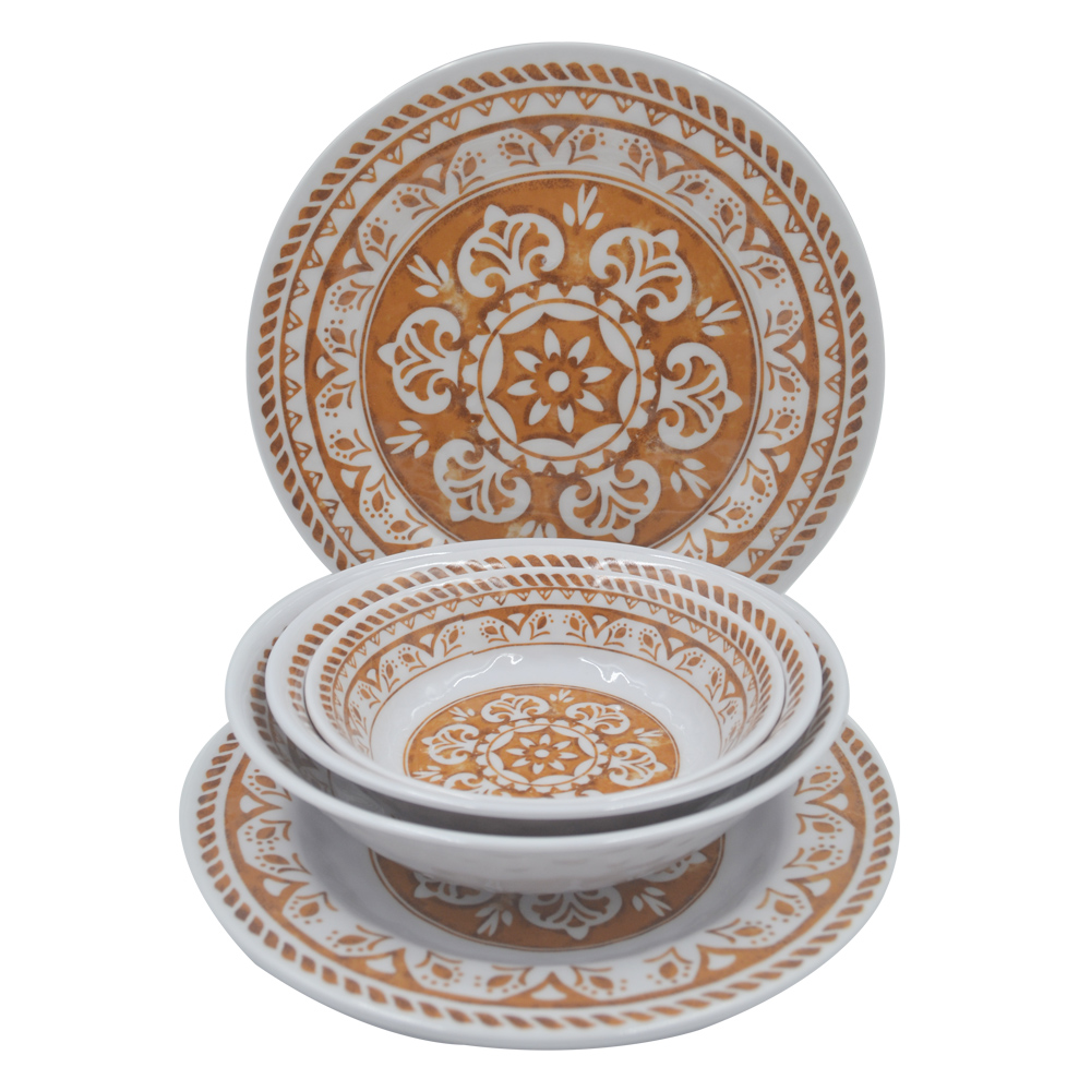 Wholesale Price Plastic Lunch Box - Wholesale classic retro pattern design melamine plate and bowl dinner set – SUNSUM