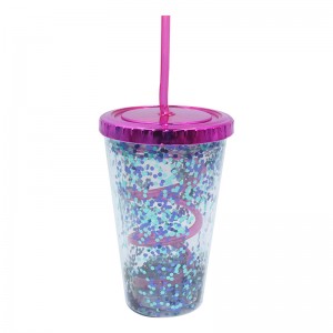 Customized 16oz Double wall plastic tumber with straw