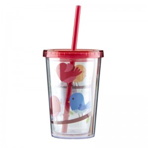customized 12oz Double wall  plastic tumber with straw