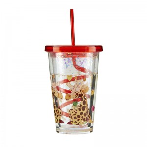customized 12oz Double wall  plastic tumber with straw