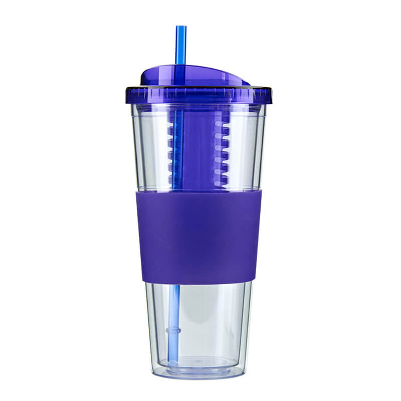 High Quality For Custom Steel Tumblers - double wall plastic tumbler with straw and fruit infuser – SUNSUM