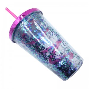 Customized 16oz Double wall plastic tumber with straw