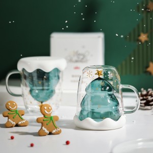 Christmas double wall glass Mugs Cute coffee mugs Christmas Gift Custom logo