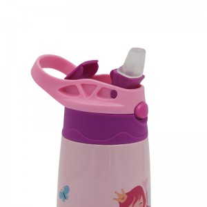 Поддршка за топло печатење прилагодено од нерѓосувачки челик вакуумско изолирано шише со вода за деца со преклопен капак без BPA