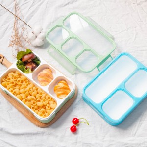 I-Double Layer 4 Compartment Leakproof Plastic Bento Lunchbox
